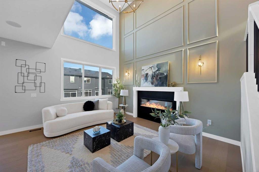 Luxury living room with fireplace staging